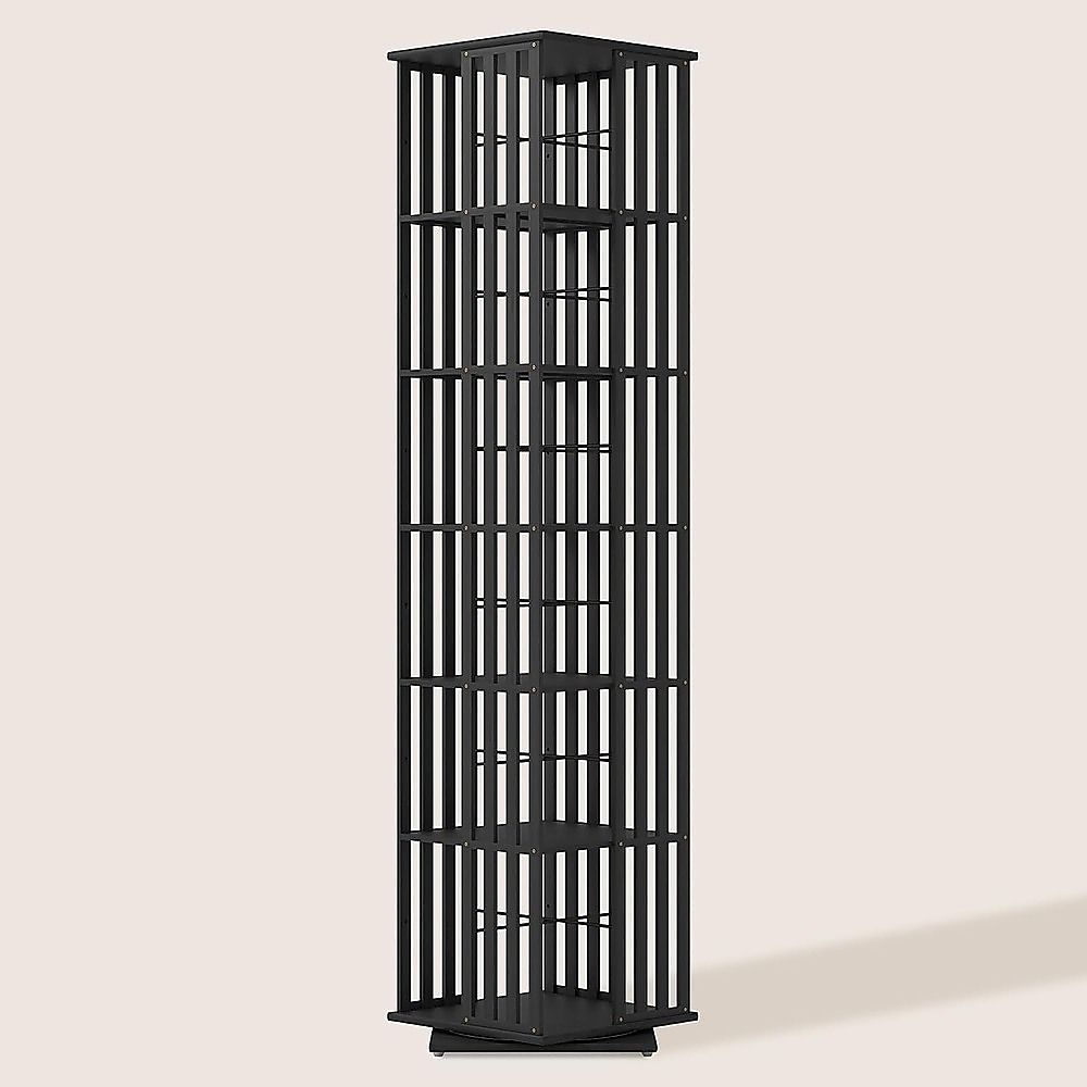 360 Rotating Bookshelf Bamboo Storage Display Rack Shelving in Black