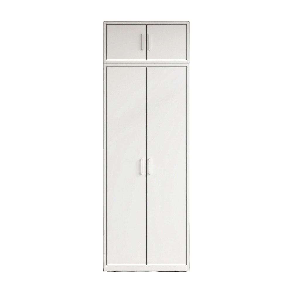 80x240cm 2-Door White Steel Shelf Wardrobe with White Handle Storage Cabinet