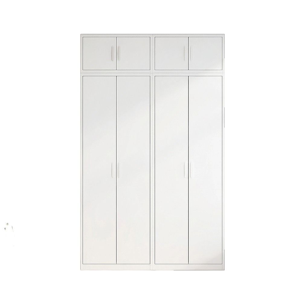 160x240cm 4-Door White Steel Hanging Wardrobe with White Handle Storage Cabinet