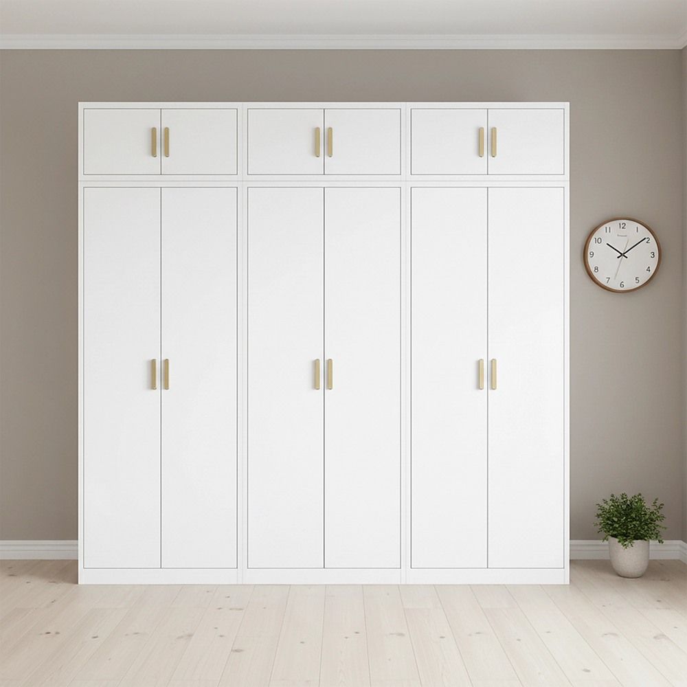240x240cm 6-Door White Steel 2 Hanging and 1 Shelf Wardrobe with Gold Handle Storage Cabinet
