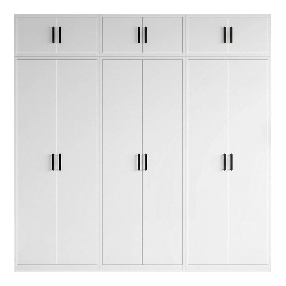 240x240cm 6-Door White Steel Shelf Wardrobe with Black Handle Storage Cabinet