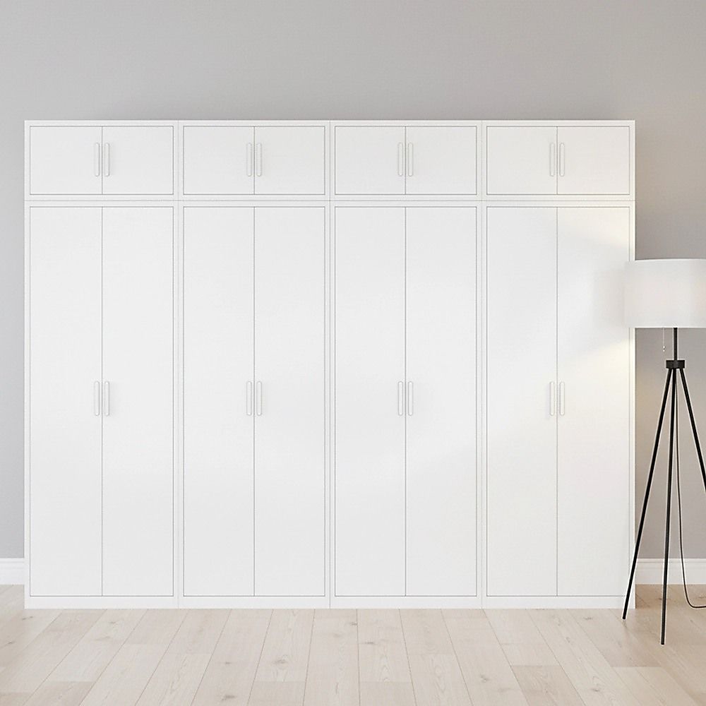 320x240cm 8-Door White Steel 1 Hanging and 3 Shelf Wardrobe with White Handle Storage Cabinet