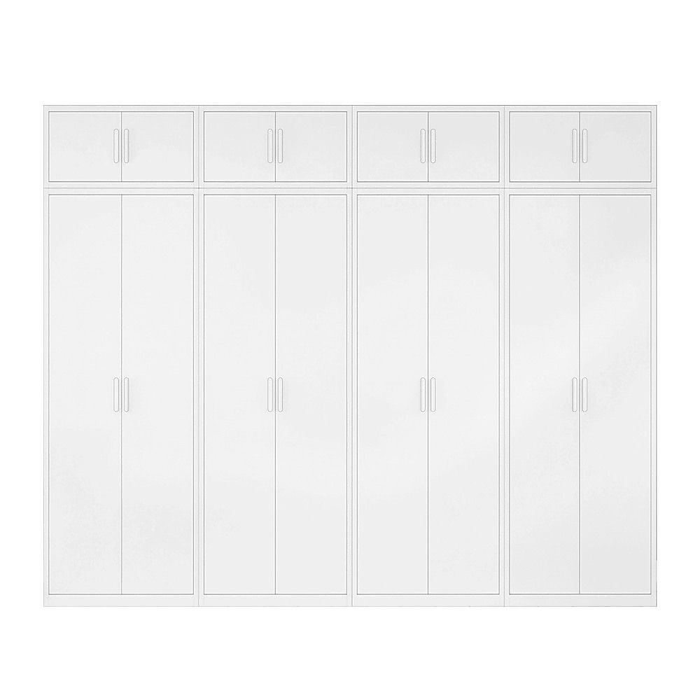 320x240cm 8-Door White Steel 1 Hanging and 3 Shelf Wardrobe with White Handle Storage Cabinet