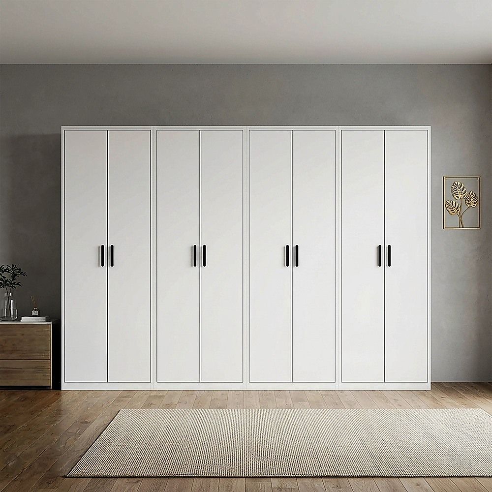 320x200cm 8-Door White Steel Shelf Wardrobe with Black Handle Storage Cabinet
