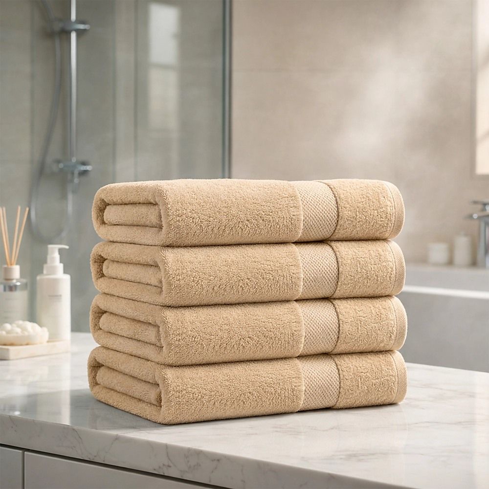 Bath Towel Set – 4-Pack Beige 500 GSM Ring-Spun Cotton Towels