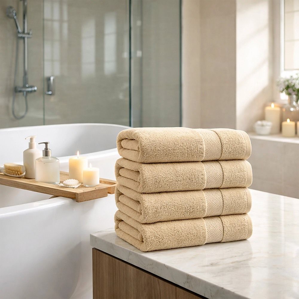 Bath Towel Set – 4-Pack Beige 500 GSM Ring-Spun Cotton Towels