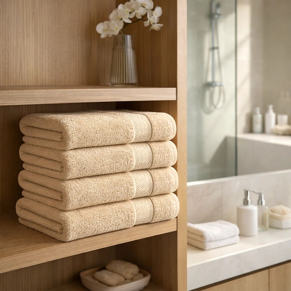 Bath Towel Set – 4-Pack Beige 500 GSM Ring-Spun Cotton Towels