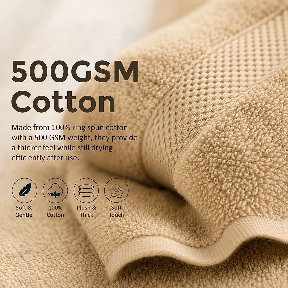 Bath Towel Set – 4-Pack Beige 500 GSM Ring-Spun Cotton Towels