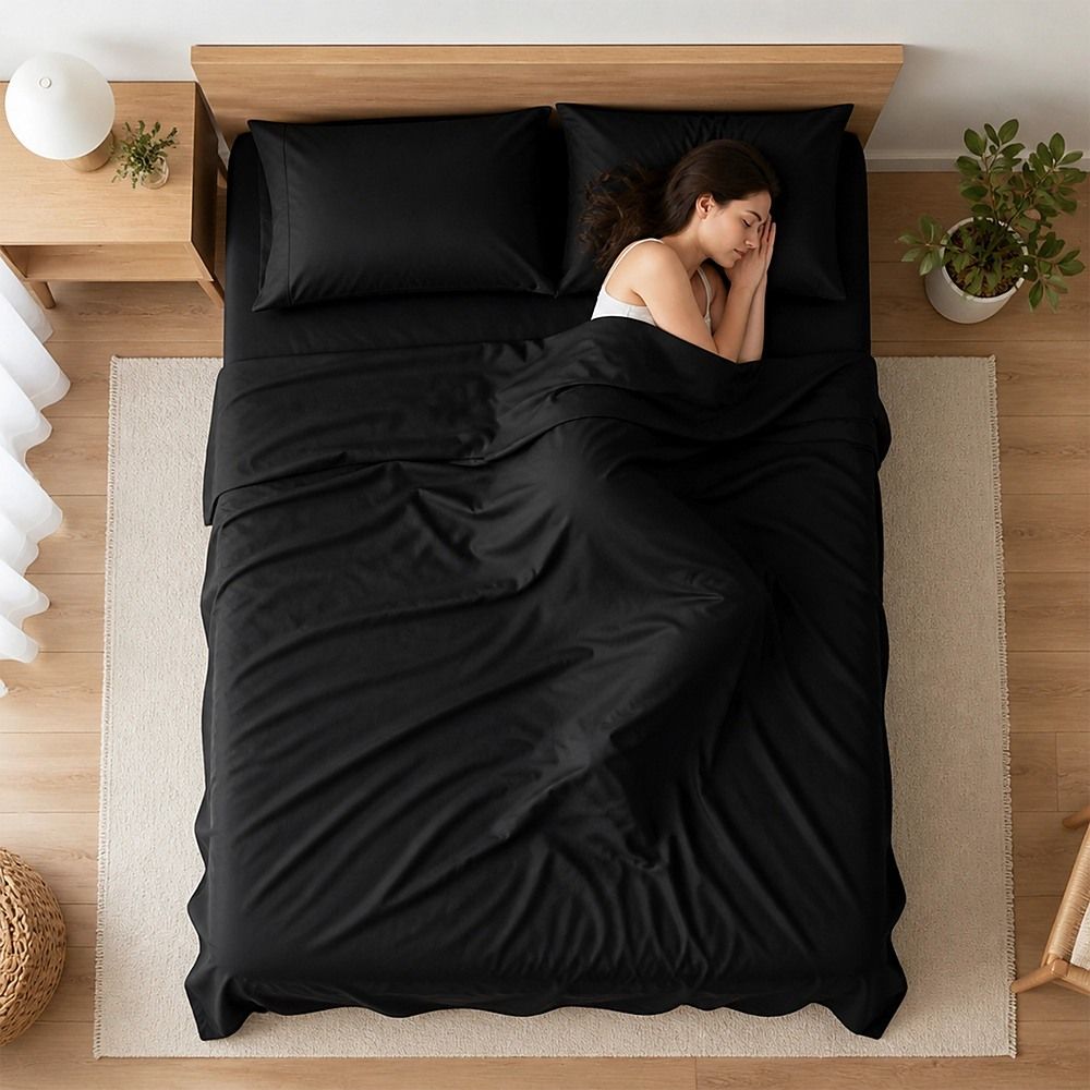 Queen Microfiber Sheet Set – Black 4-Piece Set with Deep Pockets