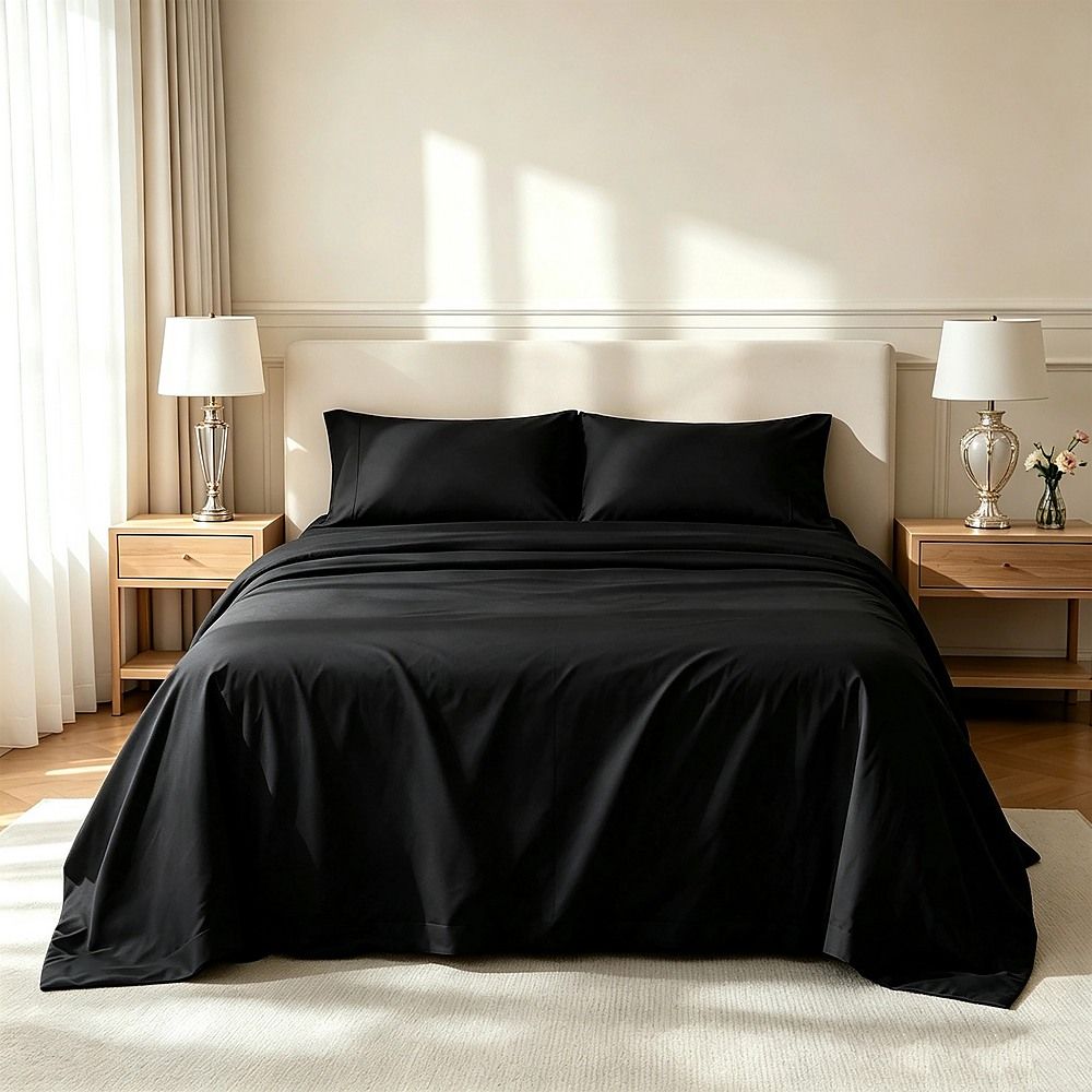 Queen Microfiber Sheet Set – Black 4-Piece Set with Deep Pockets