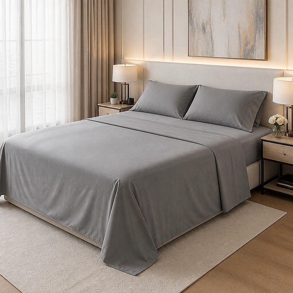Queen Microfiber Sheet Set – Light Grey 4-Piece Set with Deep Pockets