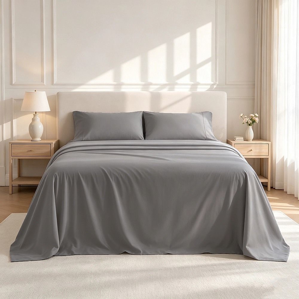 Queen Microfiber Sheet Set – Light Grey 4-Piece Set with Deep Pockets