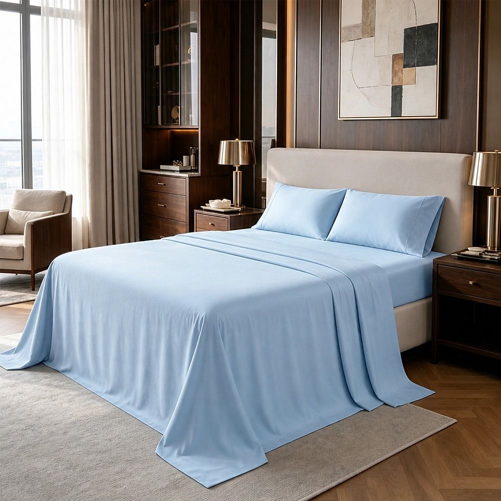 Queen Microfiber Sheet Set – Light Blue 4-Piece Set with Deep Pockets