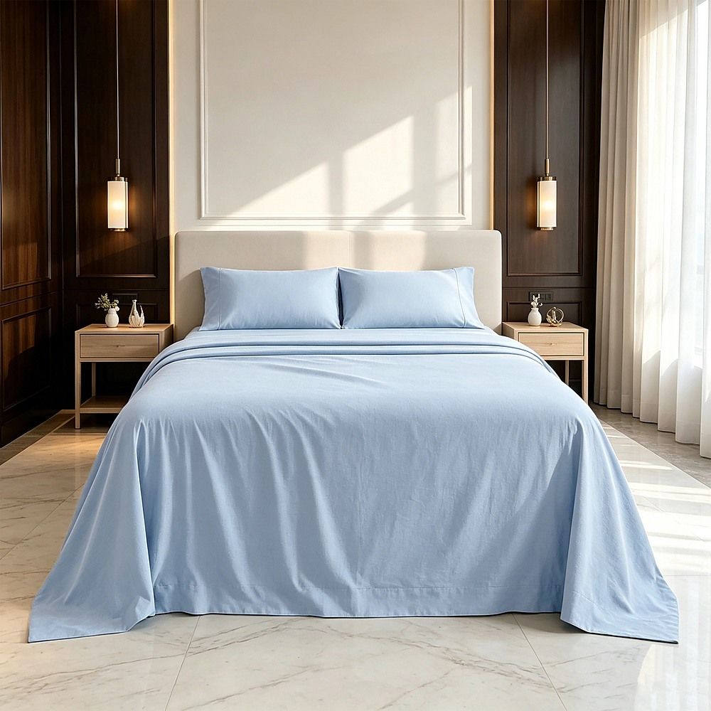 Queen Microfiber Sheet Set – Light Blue 4-Piece Set with Deep Pockets