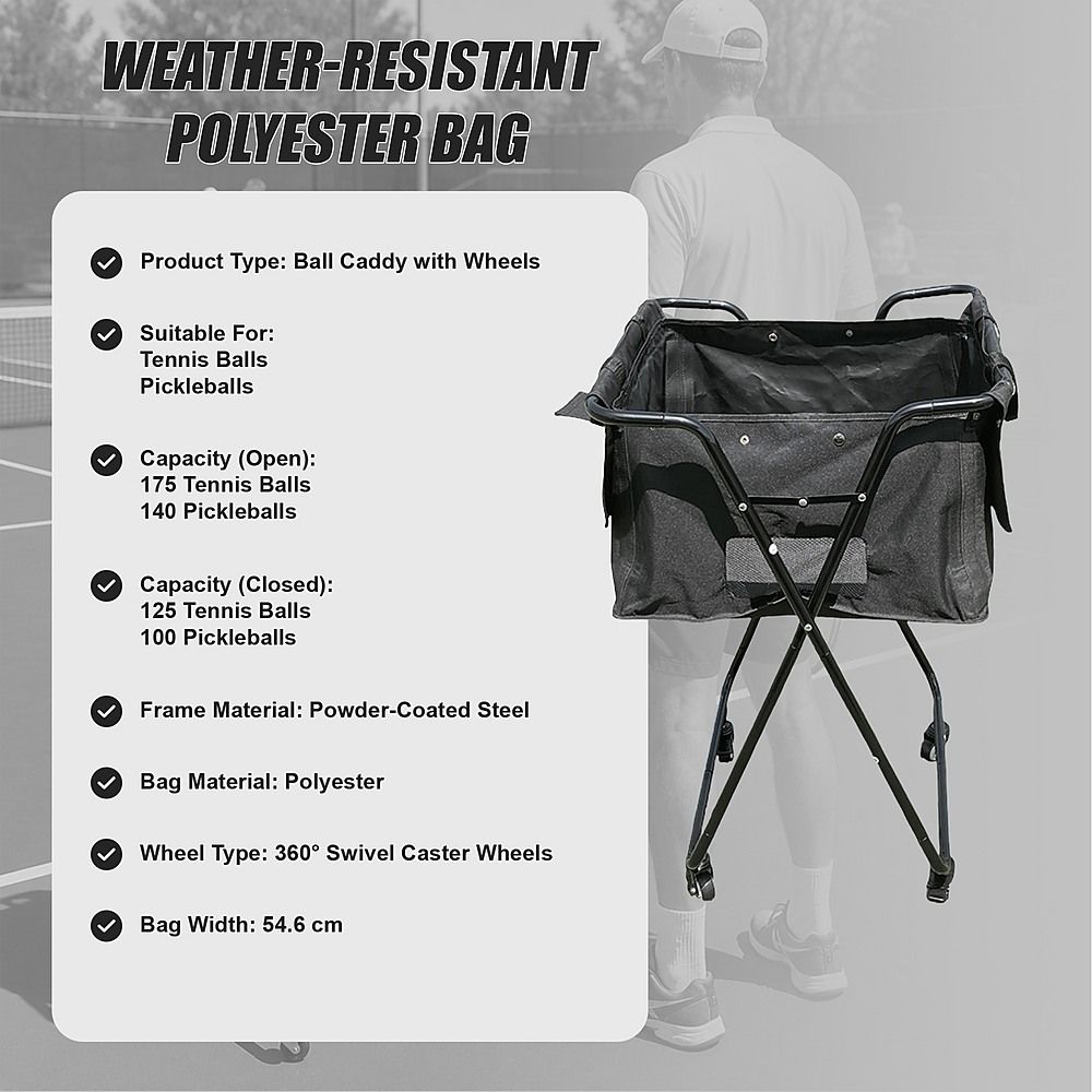 Ball Caddy with Wheels Portable Cart Holds 140 Pickleballs or 175 Tennis Balls