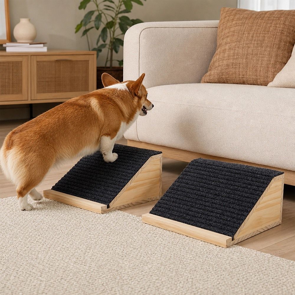 Wooden Pet Ramps with Non-Slip Gentle Slope for Dogs & Cats 2 Pack