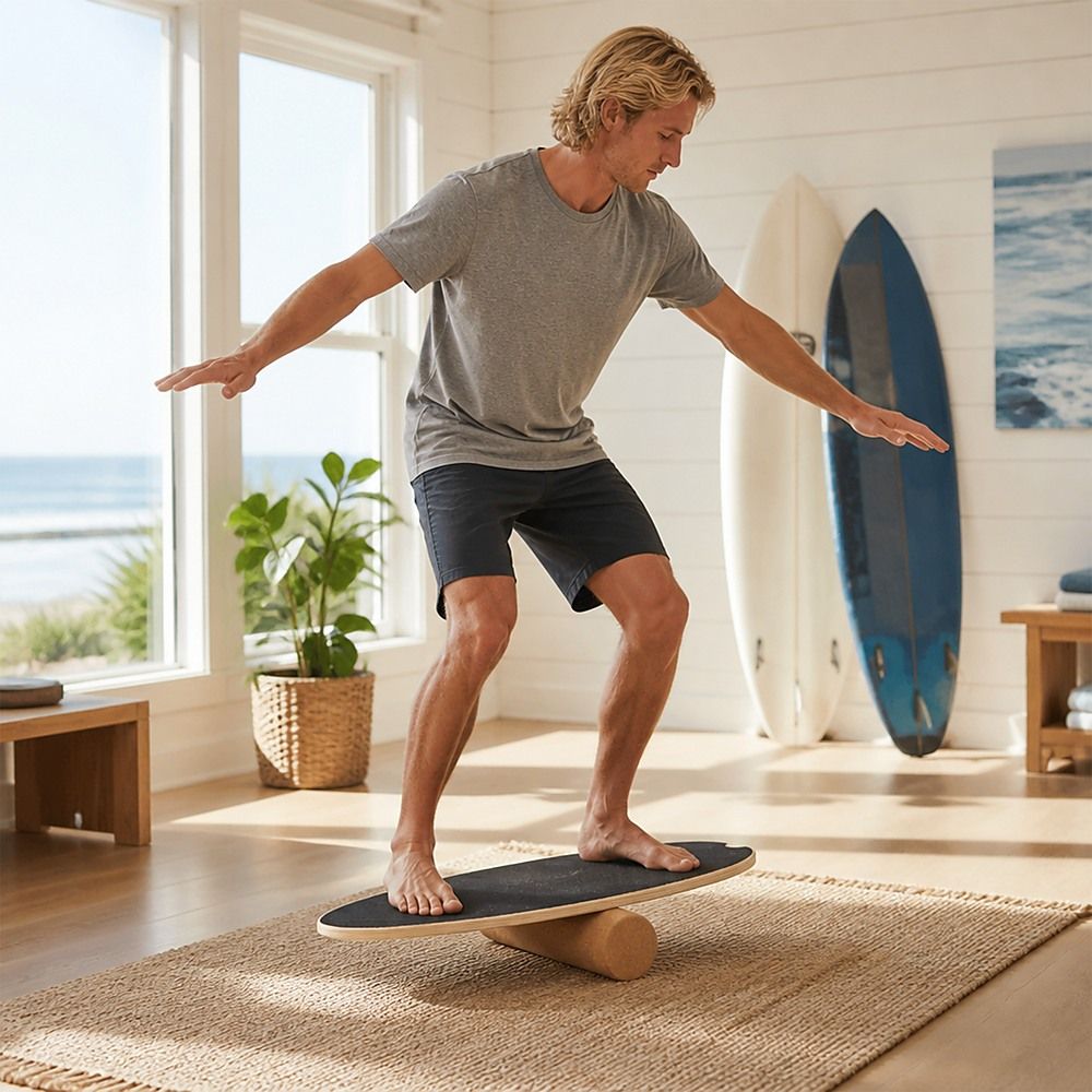 Surf Style Balance Board with Cork Roller Wooden Wobble Board 150kg Capacity