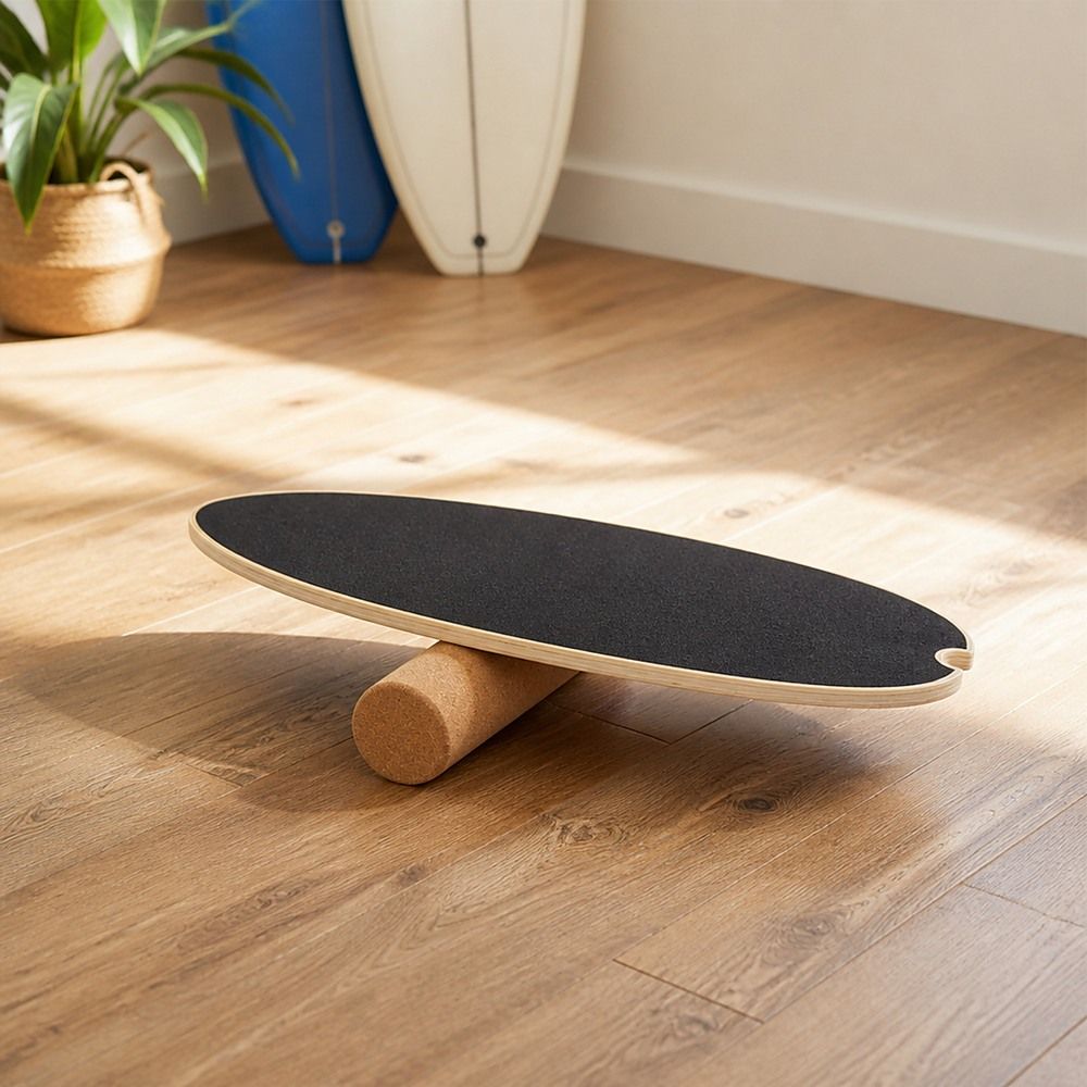 Surf Style Balance Board with Cork Roller Wooden Wobble Board 150kg Capacity