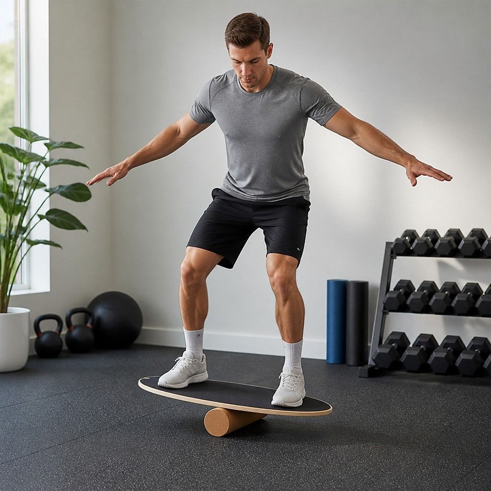 Surf Style Balance Board with Cork Roller Wooden Wobble Board 150kg Capacity