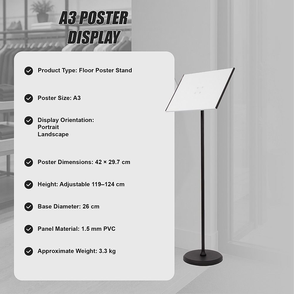 A3 Premium Floor Poster Stand Adjustable Height Business Menu Display Pedestal Sign