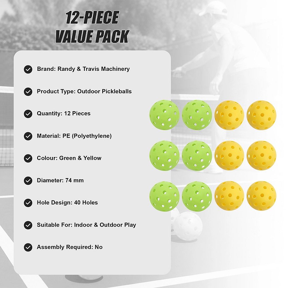 12PCS Outdoor Pickleballs Set 40 Hole Pickle Balls for Court & Backyard Play