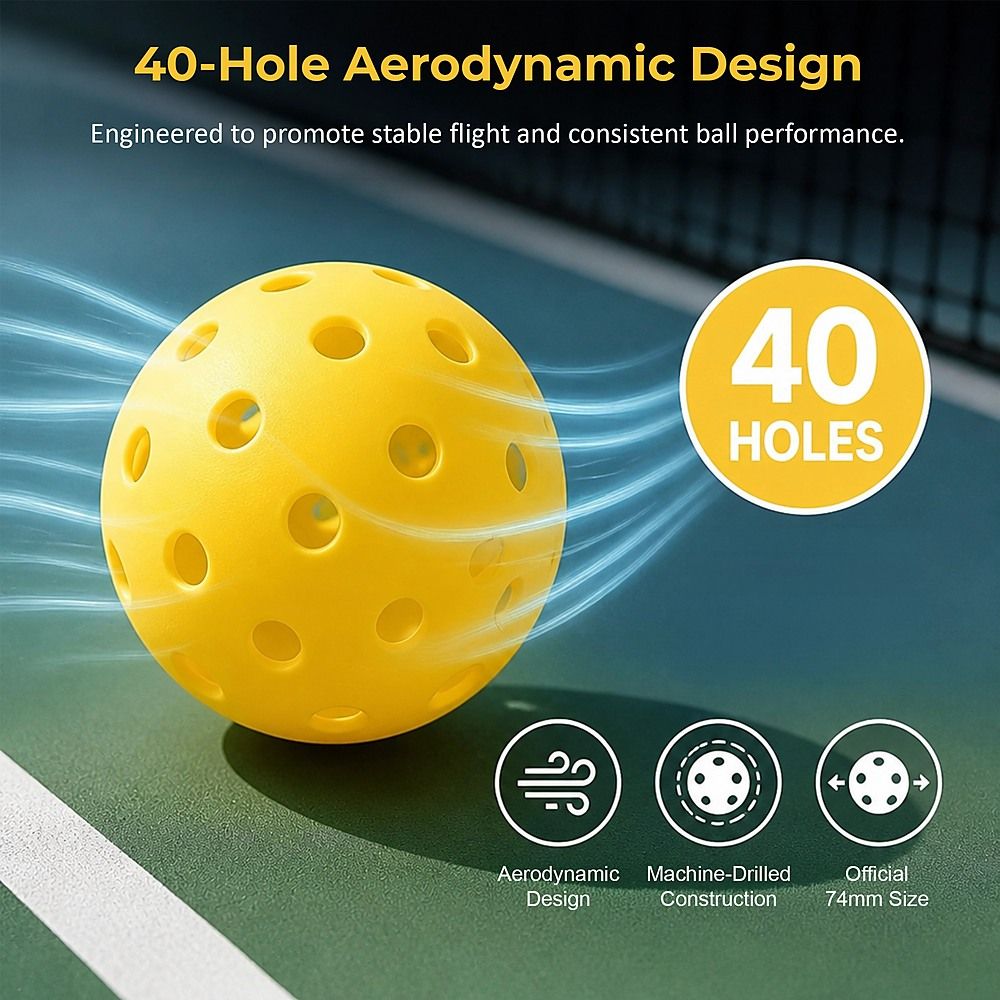 12PCS Outdoor Pickleballs Set 40 Hole Pickle Balls for Court & Backyard Play