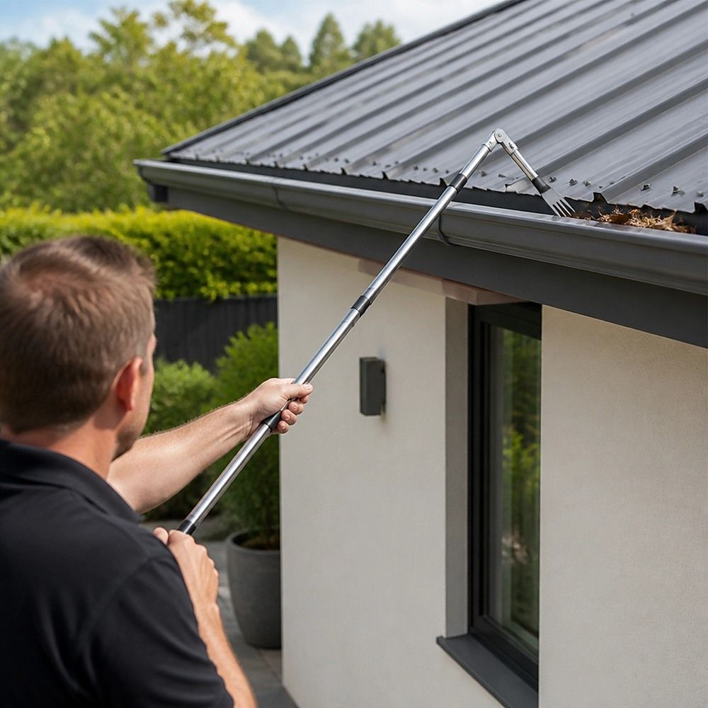 4M Telescopic Gutter Cleaning Tool Kit with Adjustable Pole, Gutter Brush & Gutter Rake