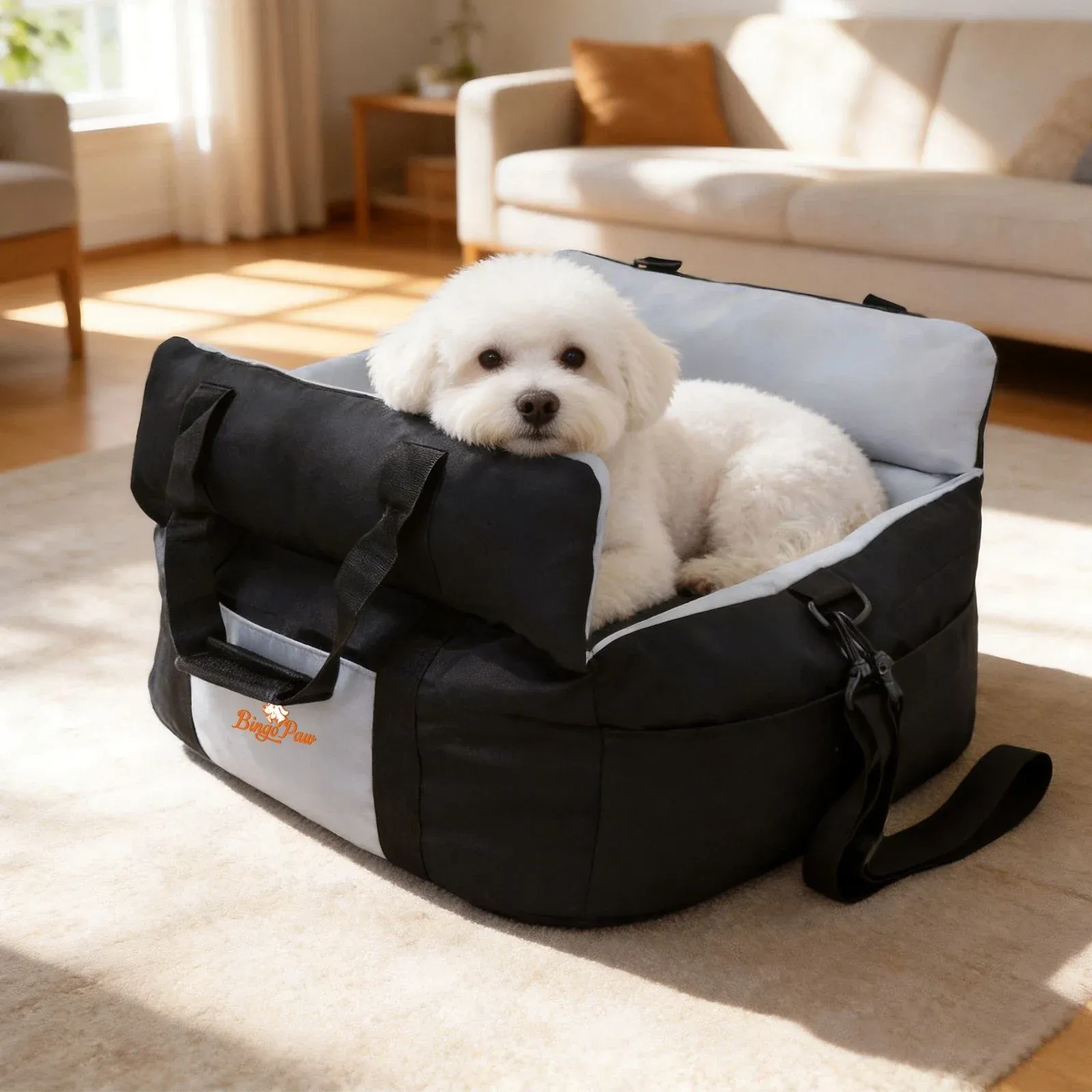 Washable Dog Car Seat Bed Pet Booster Seat Carrier with Safety Leash Portable Travel Bed for Small Dogs - Black & Blue