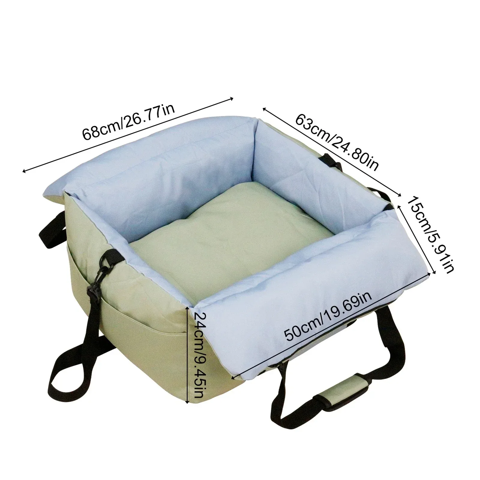 Washable Dog Car Seat Bed Pet Booster Seat Carrier with Safety Leash Portable Travel Bed for Small Dogs - Green & Blue