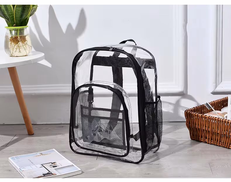 Purple Clear PVC School Bag Heavy Duty Security Travel Daypack with Organised Storage and Multi Size Options Durable Freeze Resistant Design for Everyday Use 42cm x 33cm x 17cm