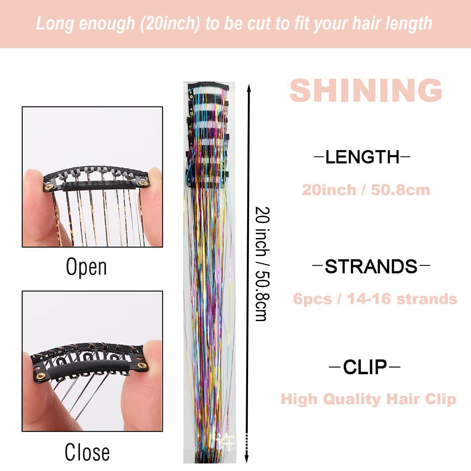 Green Laser Iridescent Hair Extensions – 12-Piece Clip-In Highlight Strands (High-Temperature Fiber)