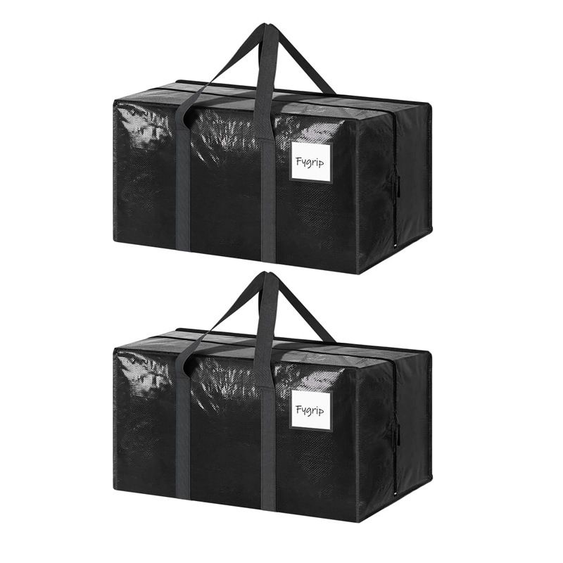 2 Pack Extra Heavy Duty Large Moving Bags with Strong Zipper & Comfortable Handles, Sturdy & Durable Clothes Storage Bags Totes Bins, Packing Moving Boxes for Clothes, Bedding, Dorm & Travel, Black