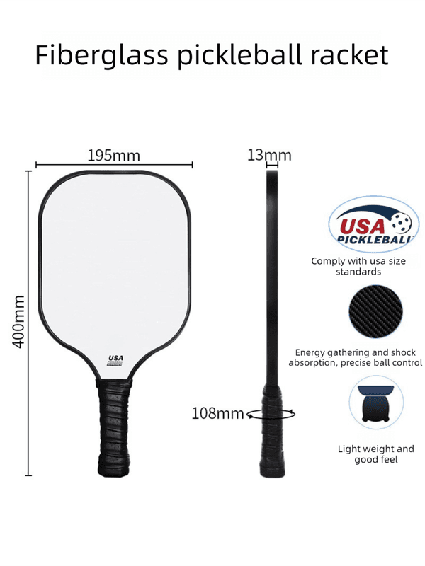 Fiberglass Pickleball Paddle Set Lightweight with Neoprene Protective Cover 400mm Length 195mm Width White