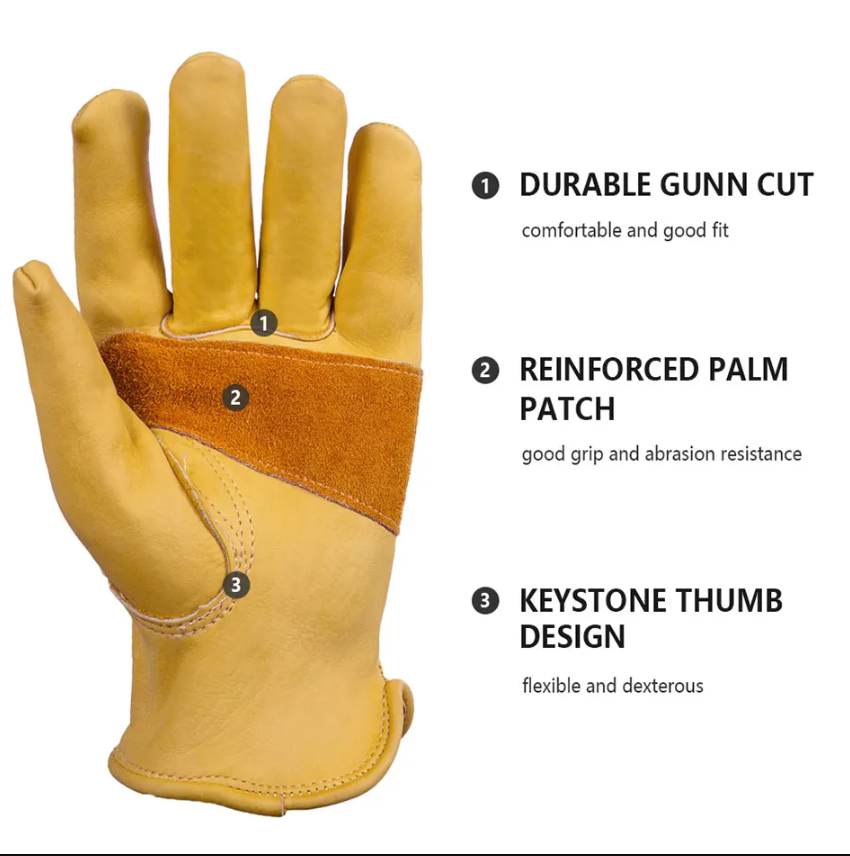 Size XL Golden Yellow Top-Grain Cowhide Protective Work Gloves, Durable Wear-Resistant Labor Safety Solution for Local Industrial Professionals