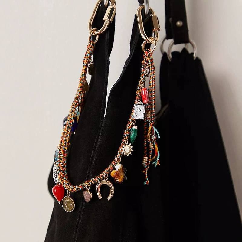 #3541 Bohemian Vintage Ceramic Keychain Bag Charm - Multi-Layered Handcrafted Lucky Ethnic Bag Styling Accessory & Mother's Day Gift