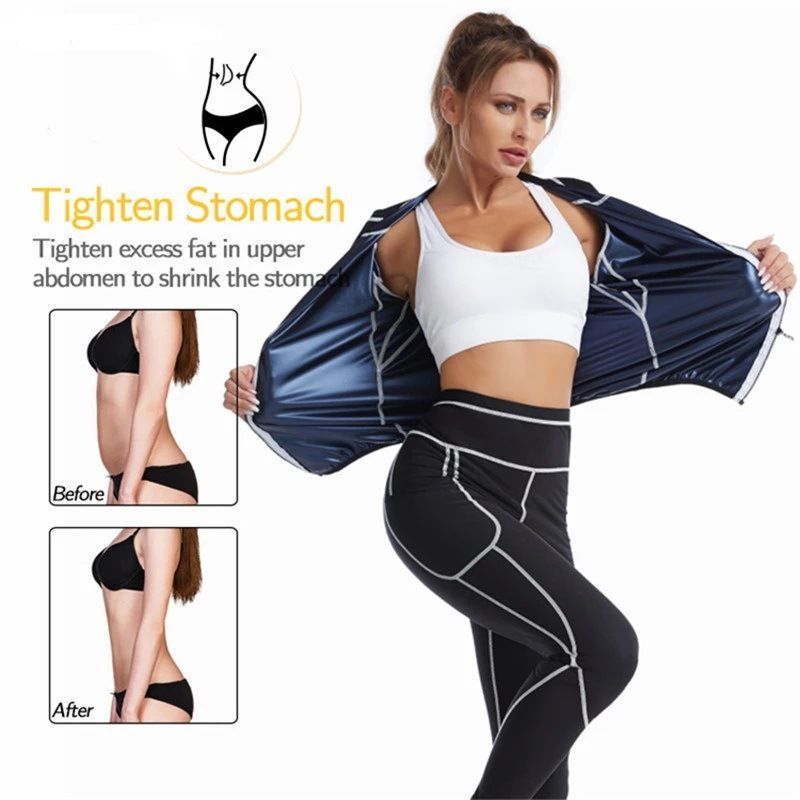 3XL Size Black and Blue Women's Workout Sauna Sweat Suit Set: Long Sleeve & Leggings - High Elasticity Compression Shapewear for Weight Loss & Yoga