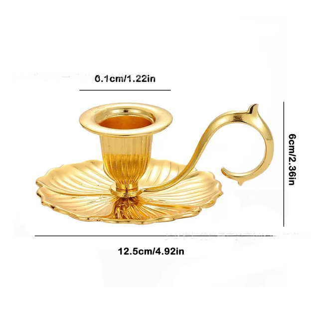 Bronze European Vintage Handheld Chamberstick with Finger Loop - Minimalist Metal Candlestick Tray for Weddings, Festivals & Tables Decor