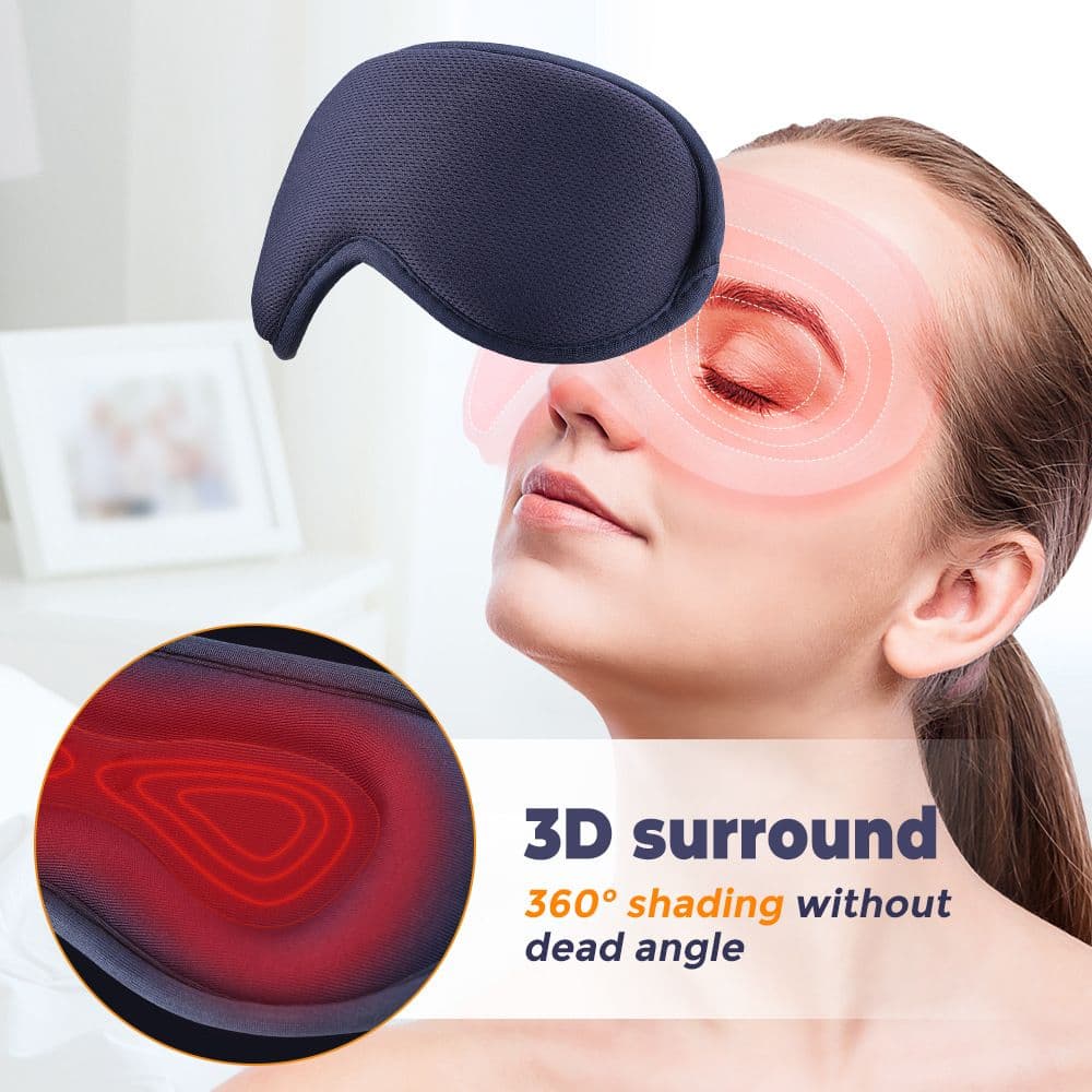 Eye Massager 3D Surround Heated Portable Dark Blue with 1.2M USB-C Digital Display Controller Cable 3 Heat and 6 Vibration Modes