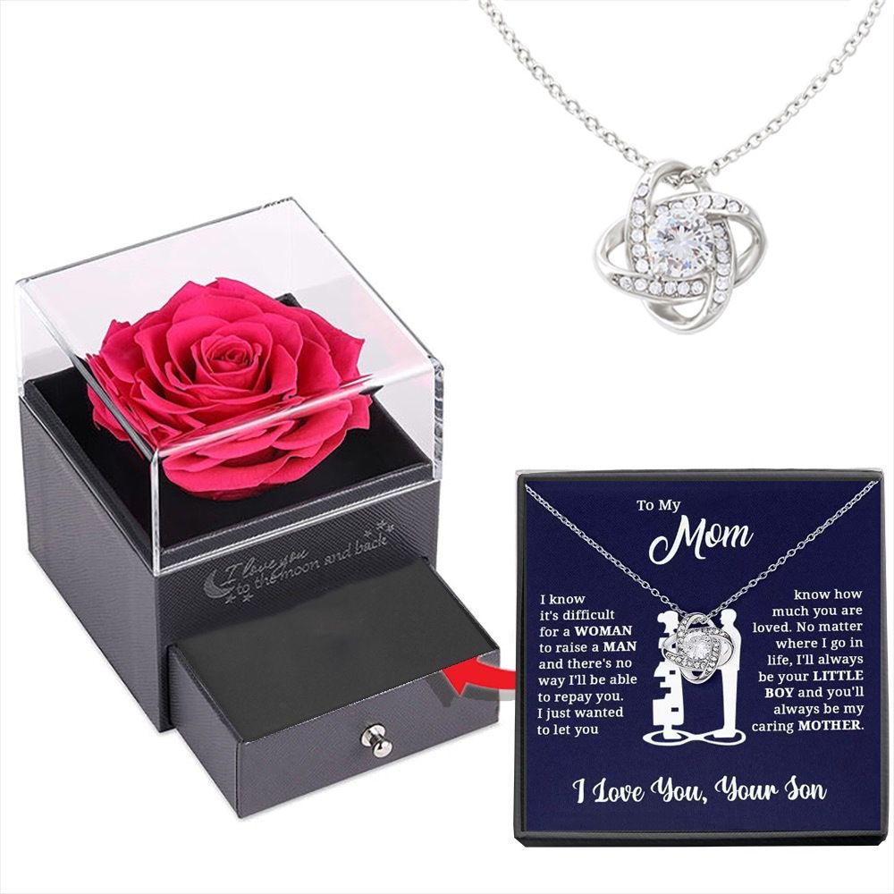 silvery white Necklace Rose Box Set Eternal Star Three-Leaf Clover Necklace - Mother's Day Gift, Comes with Free Gift Box - Mother's Day Jewelry Gift
