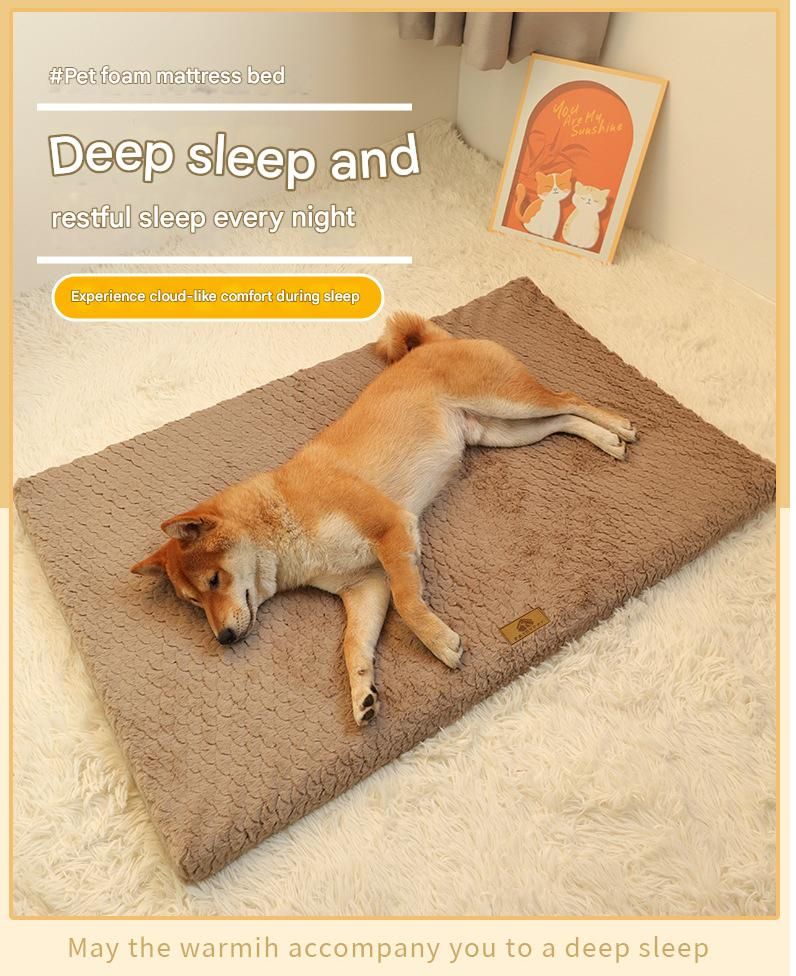 Silver-gray M size Pet Dog Bed Mat - Plush Short Fur Cover with Wave Foam Padding - Washable Removable Cover, Non-Slip Base, Warm Winter Cushion for Dogs and Cats, Multiple Sizes