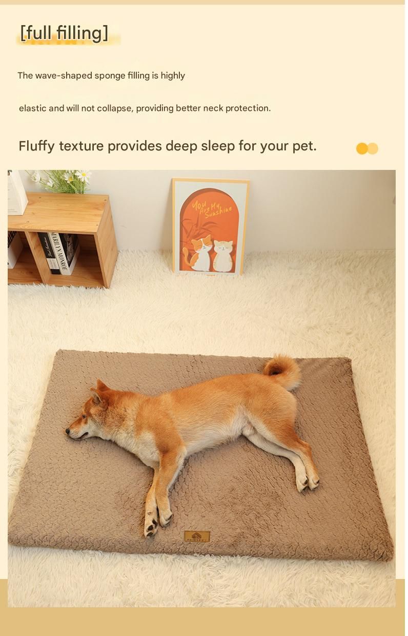 Silver-gray M size Pet Dog Bed Mat - Plush Short Fur Cover with Wave Foam Padding - Washable Removable Cover, Non-Slip Base, Warm Winter Cushion for Dogs and Cats, Multiple Sizes