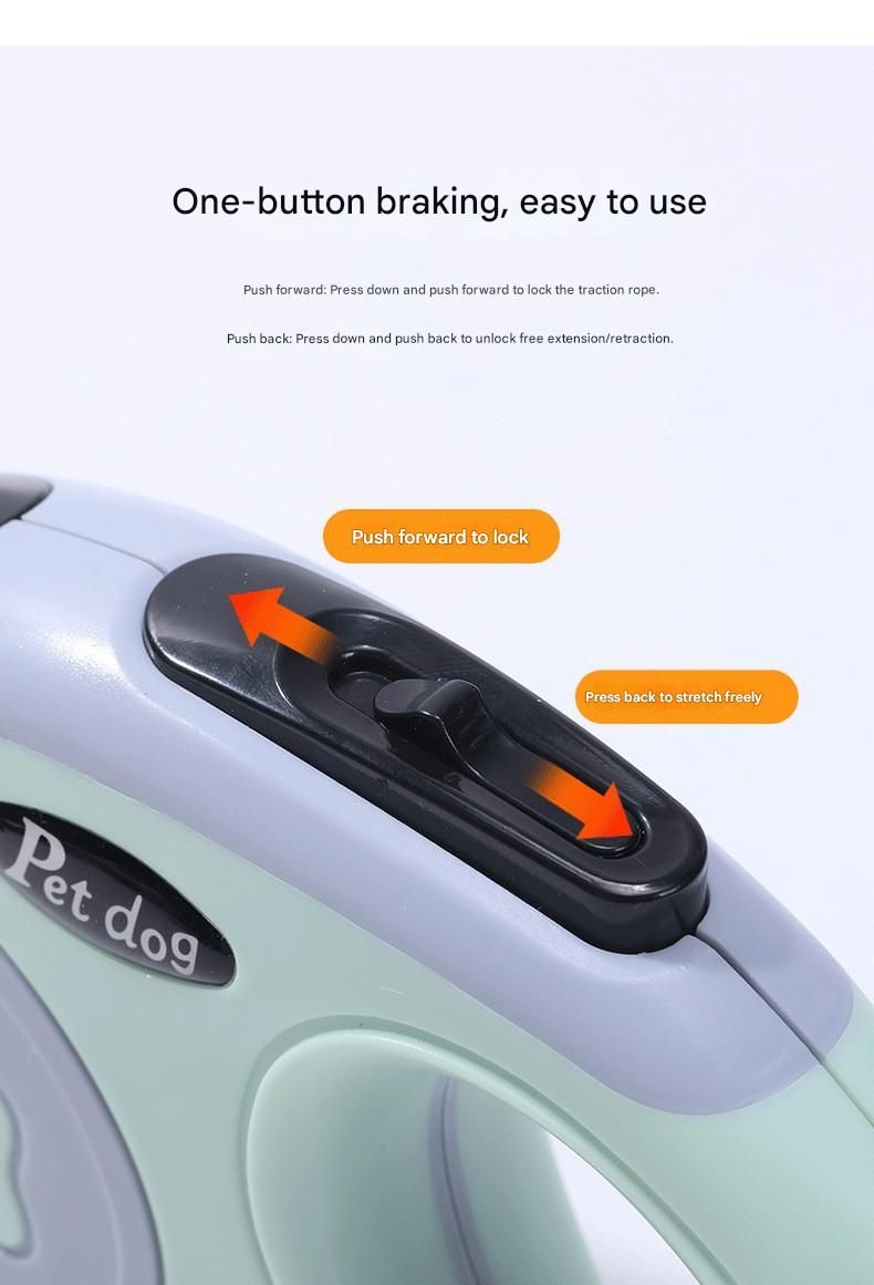 Green Automatic Retractable Dog Leash - 5M Extendable Lead with One-Handed Brake Lock - ABS Casing, Ergonomic Grip, Tangle-Free Nylon Tape, Outdoor Walking Essential