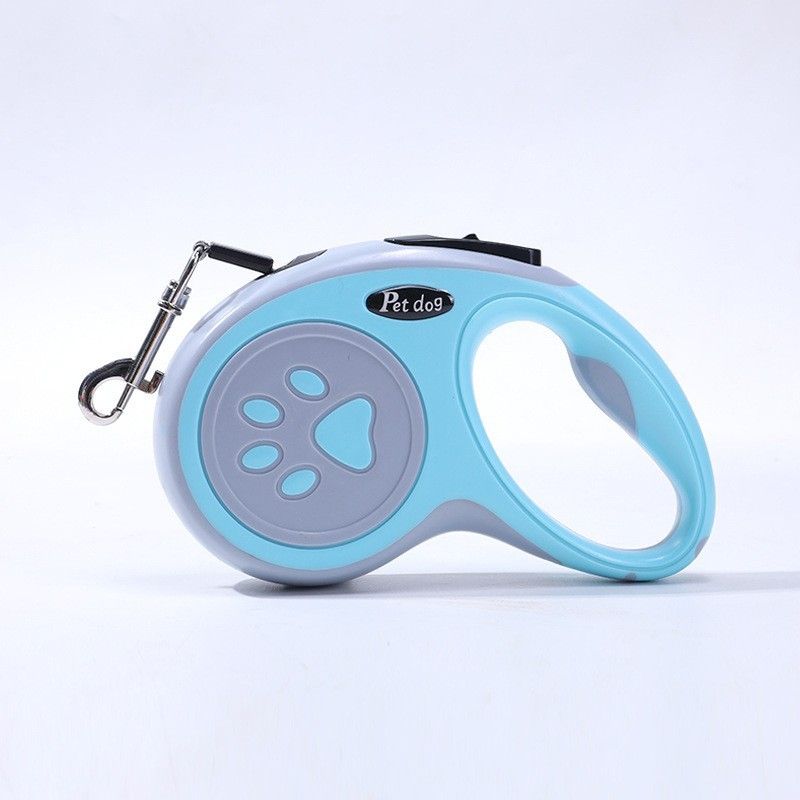 Blue Automatic Retractable Dog Leash - 5M Extendable Lead with One-Handed Brake Lock - ABS Casing, Ergonomic Grip, Tangle-Free Nylon Tape, Outdoor Walking Essential