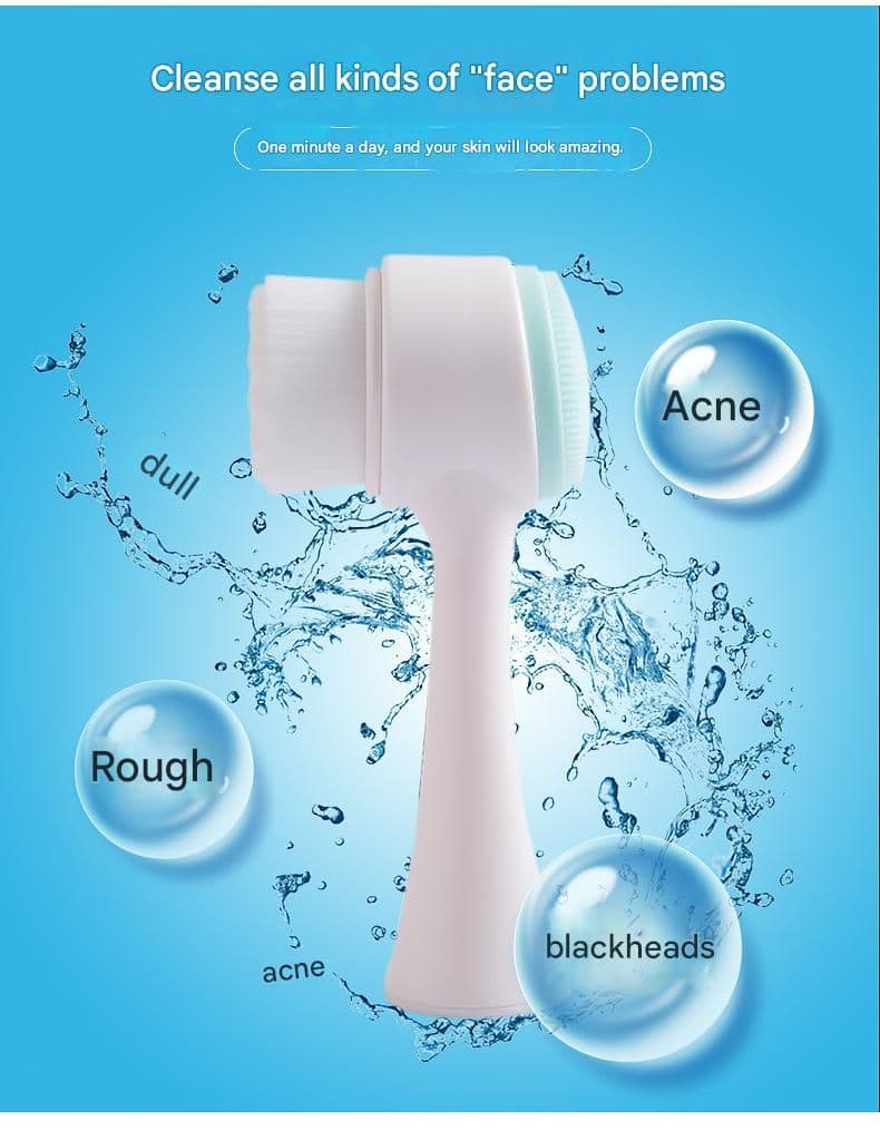 3D Dual-Sided Facial Cleansing Brush Silicone and Soft Bristle Manual Face Scrubber for Deep Pore Cleaning Exfoliation Pink