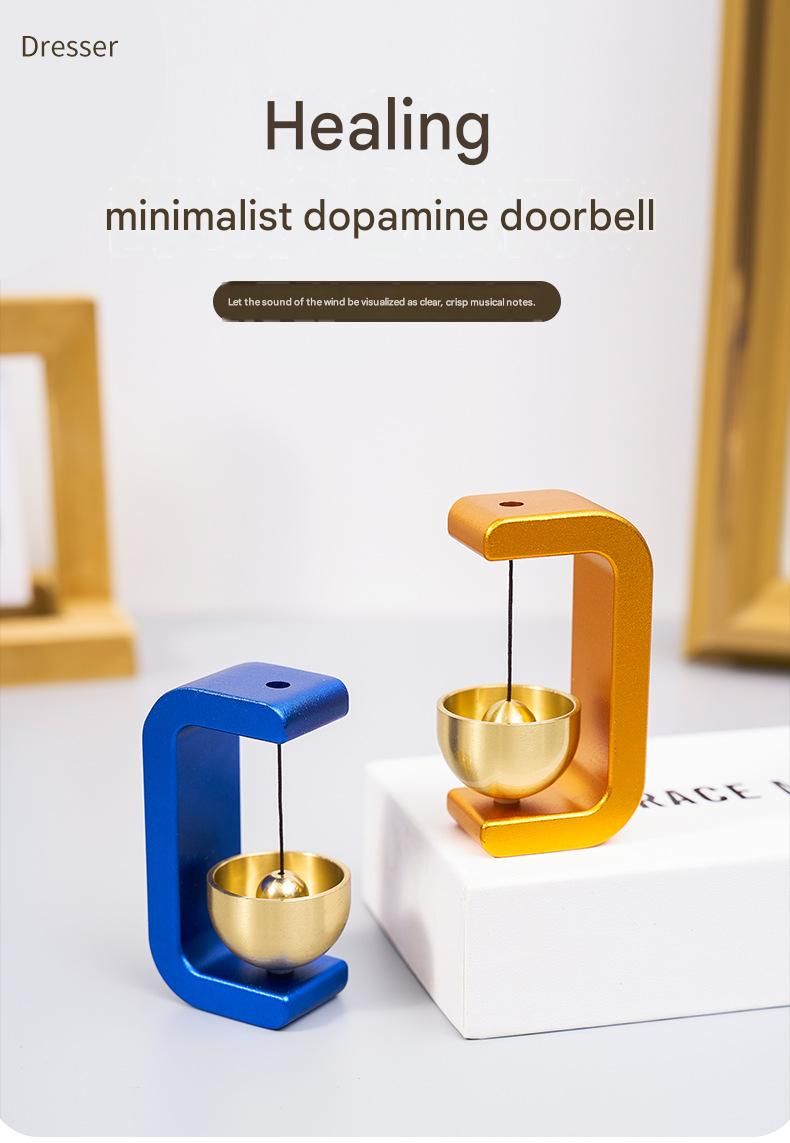 White Magnetic Door Bell Chime - Dopamine Style Brass Bell with Alloy Frame - No Drill Entry Door Chime for Home, Office, Fridge - Modern Japanese Design, Crisp Sound, Easy Install