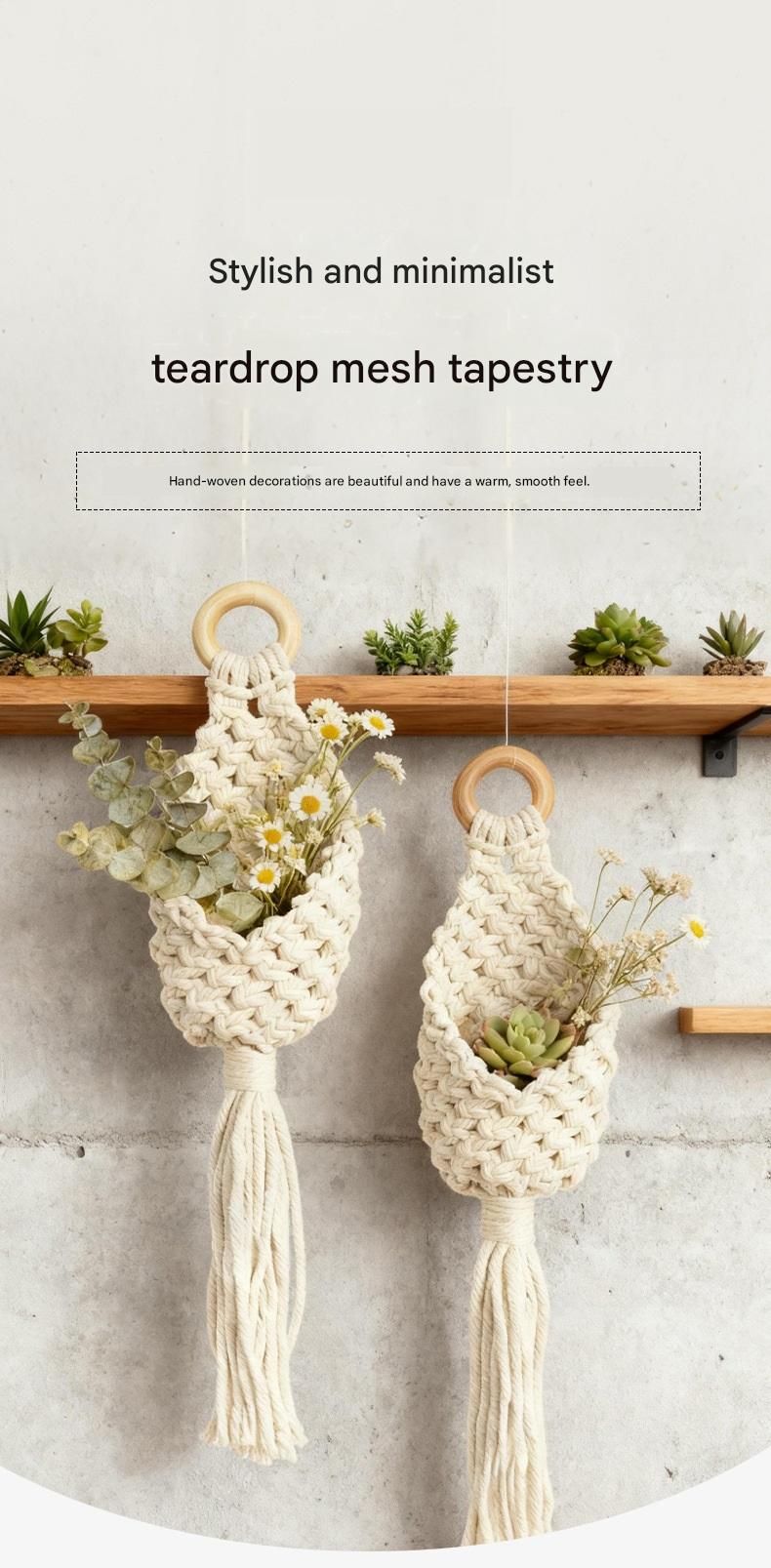 White Macrame Hanging Plant Holder - Cotton Rope Wall Basket, Bohemian Style Decor for Indoor Plants - Space Saving & Multi Scene Use