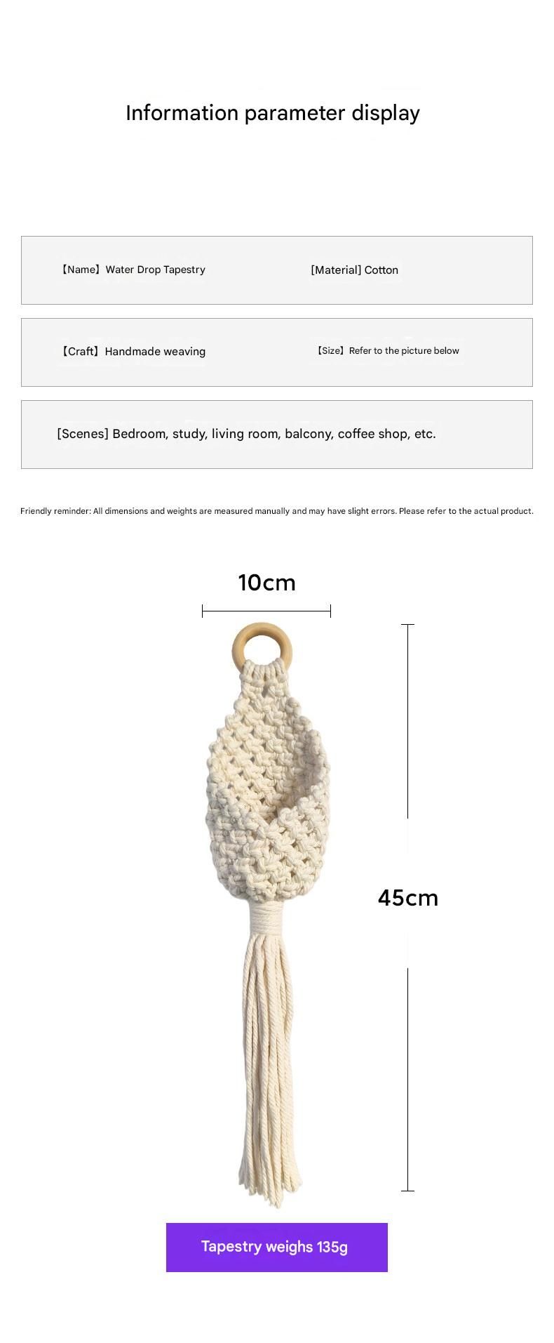 2-piece White Macrame Hanging Plant Holder - Cotton Rope Wall Basket, Bohemian Style Decor for Indoor Plants - Space Saving & Multi Scene Use