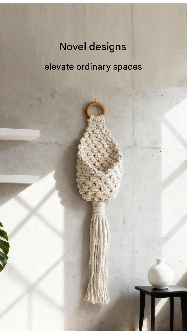 2-piece White Macrame Hanging Plant Holder - Cotton Rope Wall Basket, Bohemian Style Decor for Indoor Plants - Space Saving & Multi Scene Use