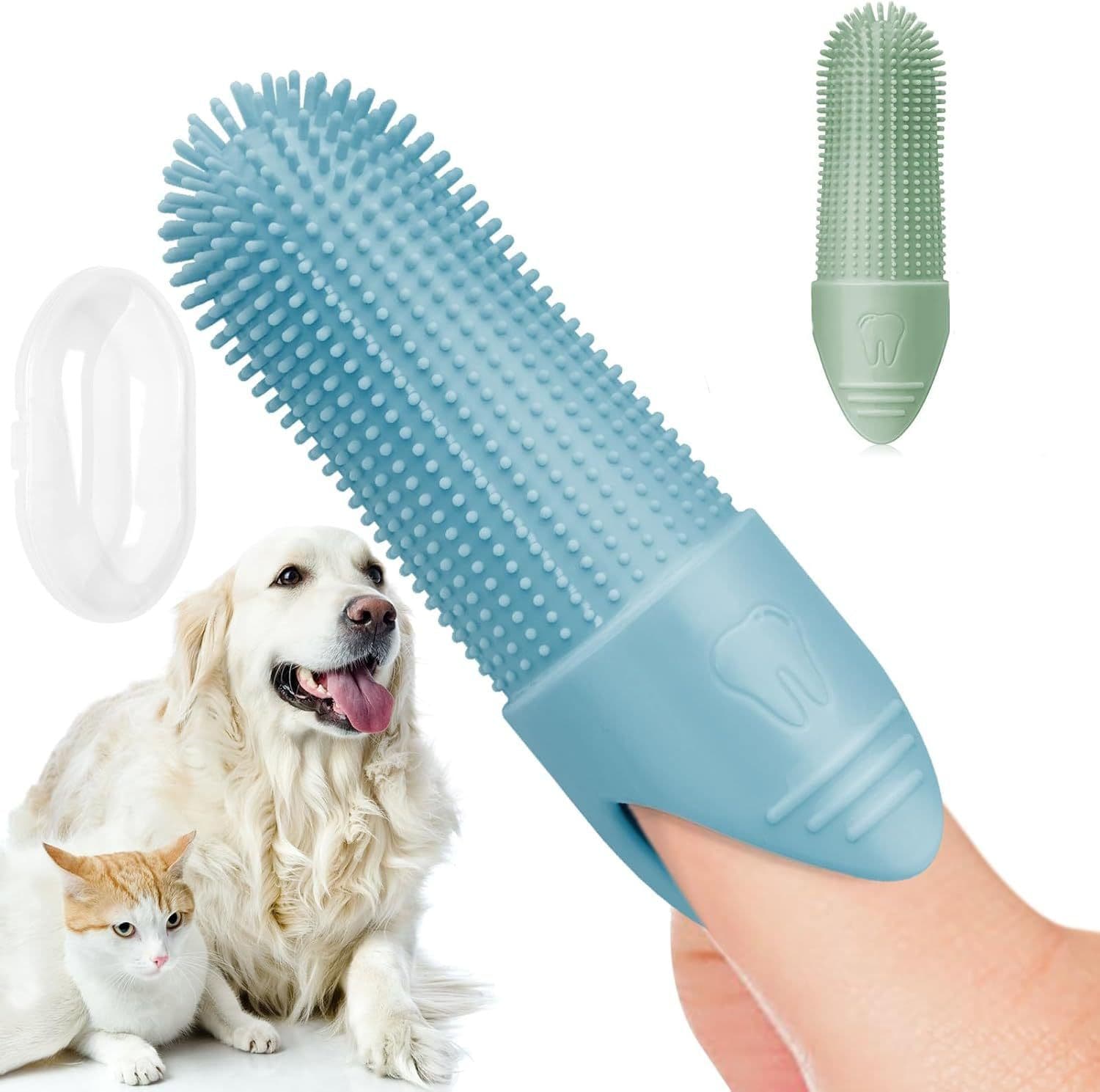 Silicone Pet Finger Toothbrush for Cats and Dogs Soft Dental Care Brush 360 Degree Bristles Ergonomic Design Suitable for All Sizes