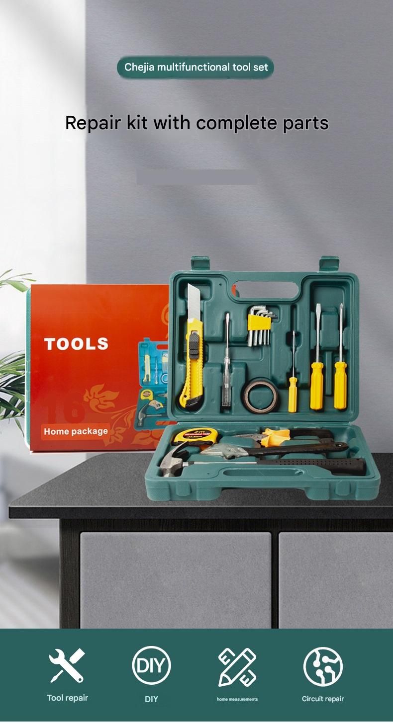 Green 9 Piece Set -Multi-Purpose Home & Car Tool Kit - Durable Blow-Molded Case, Utility Knife, Tape Measure, Pliers, Hammer, Screwdrivers, Allen Keys - Compact Emergency Repair Set for DIY and Auto Maintenance